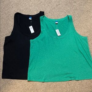 Stylish Black and Green Women's Linen Blend Tank Tops